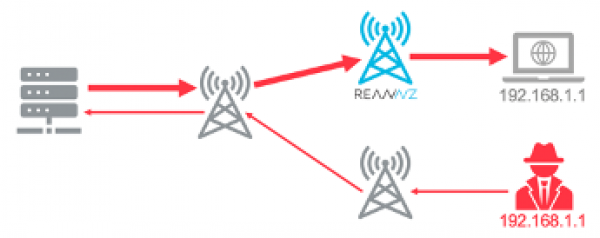 Diagram showing an amplification DoS attack