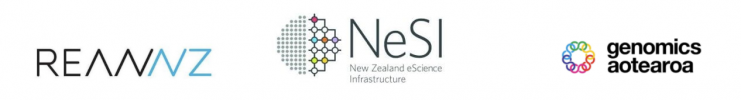 REANNZ, NeSI and Genomics Aotearoa logos