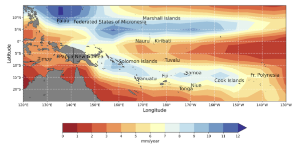 graph showing amount of rainfall across the Pacific zone.